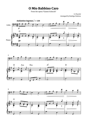 O Mio Babbino Caro - for cello solo (with piano accompaniment and chords)
