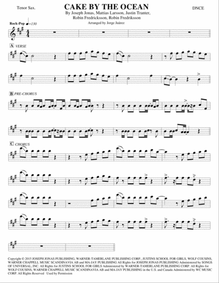 Cake By The Ocean Tenor Saxophone scores gallery preview page 1