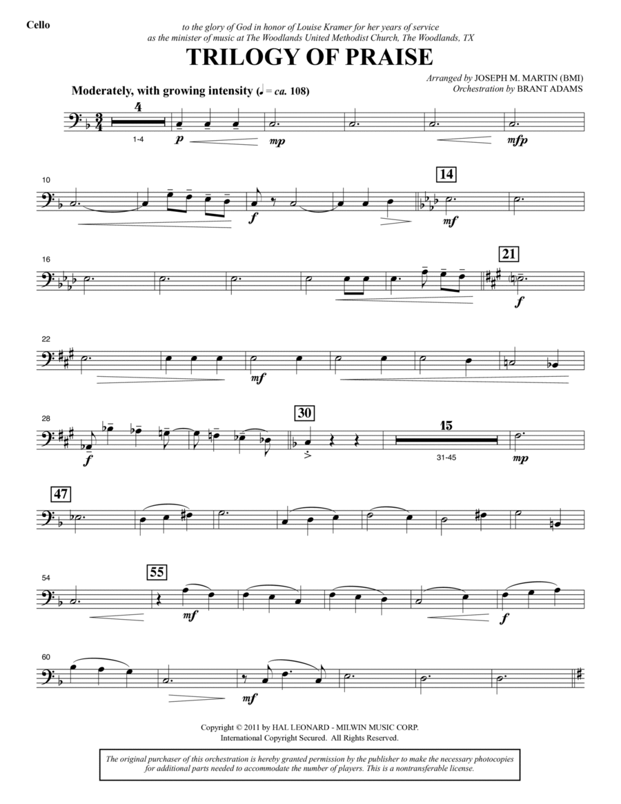 Trilogy Of Praise - Cello Choir scores gallery preview page 1