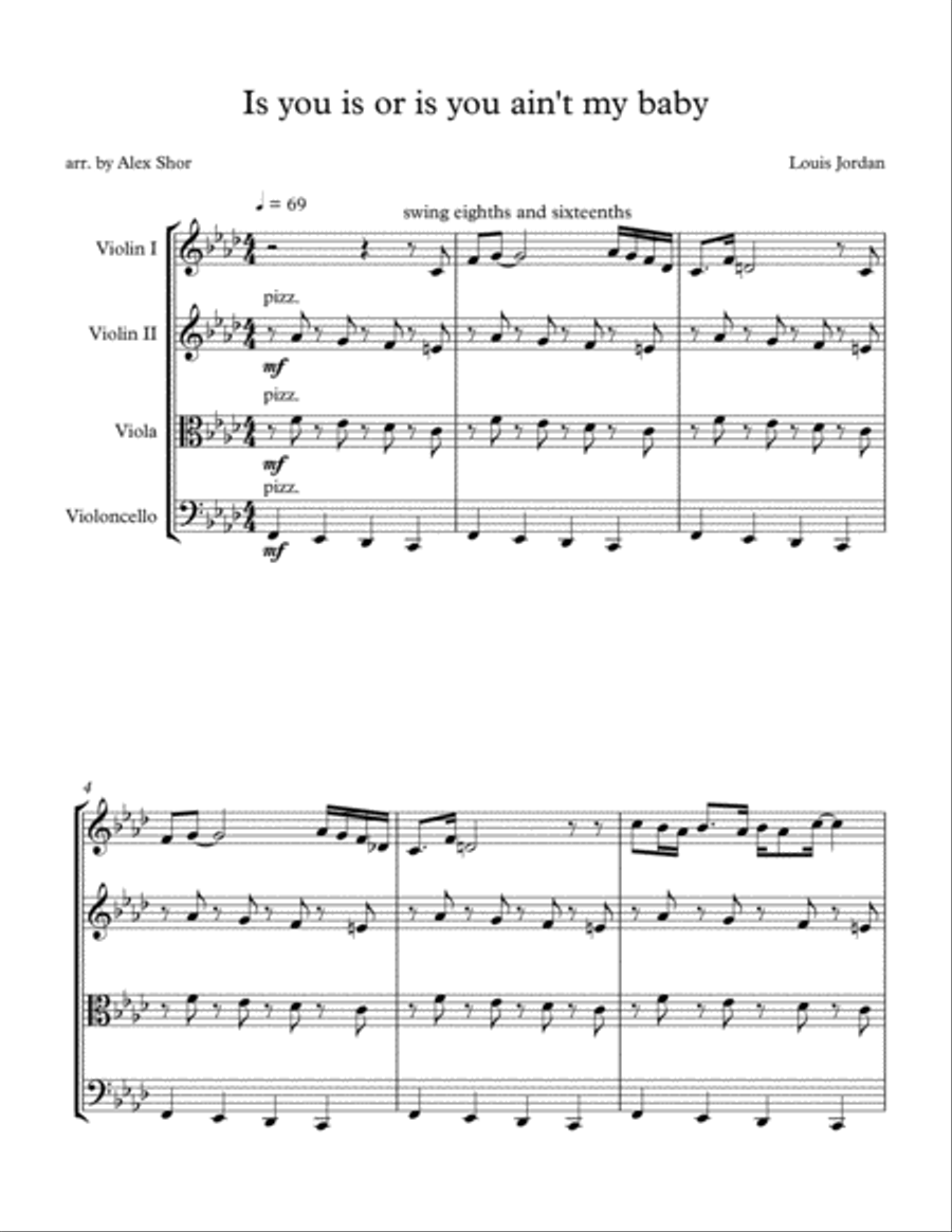 Is You Is, Or Is You Ain't My Baby String Quartet scores gallery preview page 1