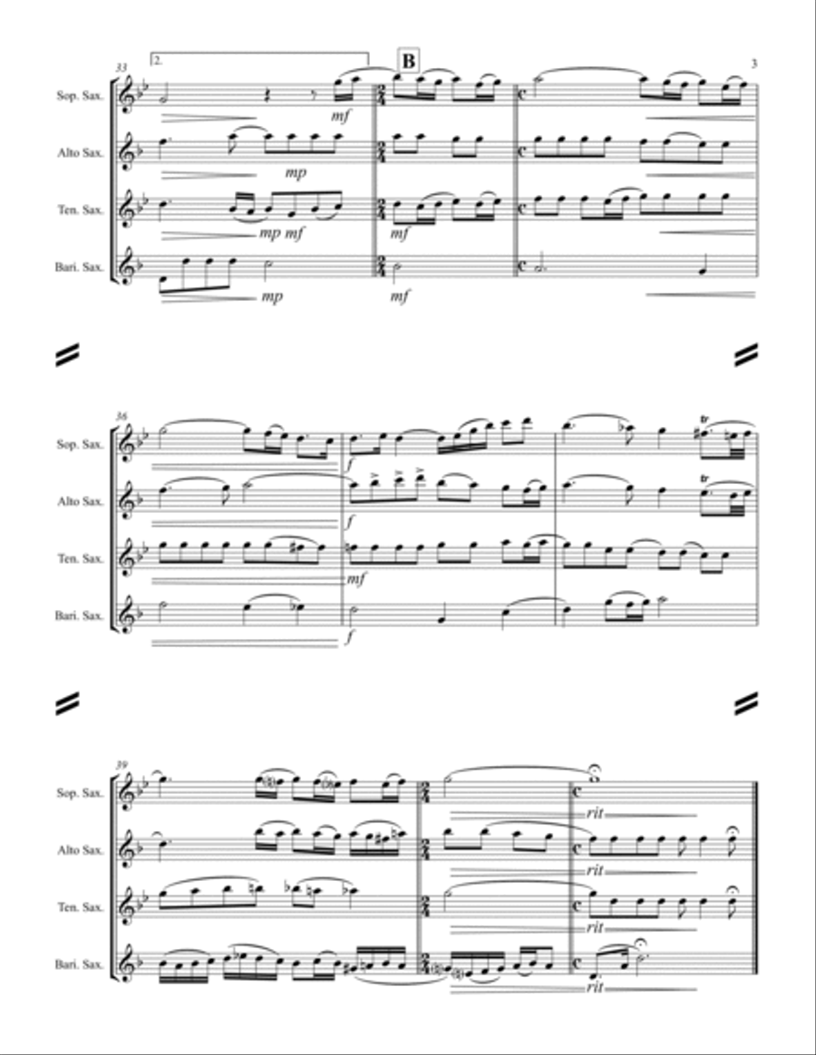 Rachmaninoff - Vocalise Op. 34 No.14 (for Saxophone Quartet) Saxophone Quartet scores gallery preview page 4