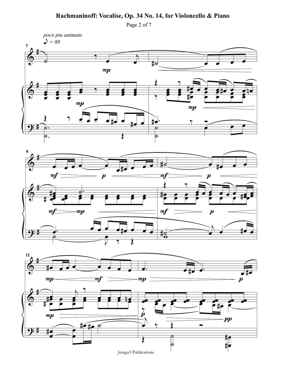 Rachmaninoff: Vocalise for Cello & Piano Piano scores gallery preview page 2