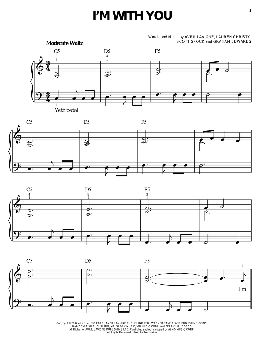 I'm With You Easy Piano scores gallery preview page 1