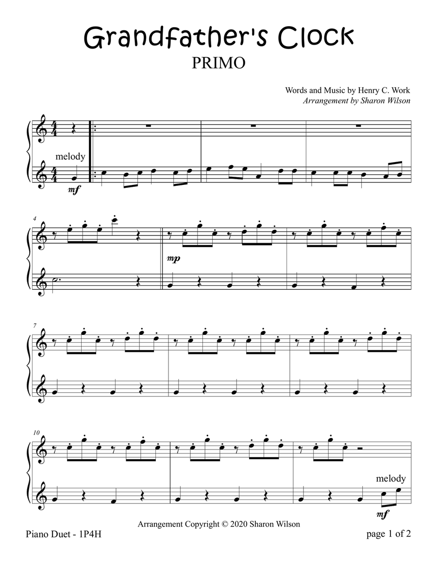 My Grandfather’s Clock (1 Piano, 4 Hands Duet) 1 Piano, 4-Hands scores gallery preview page 1