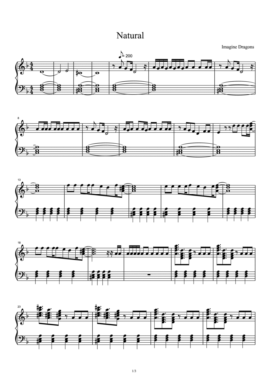 Natural Piano Solo scores gallery preview page 1