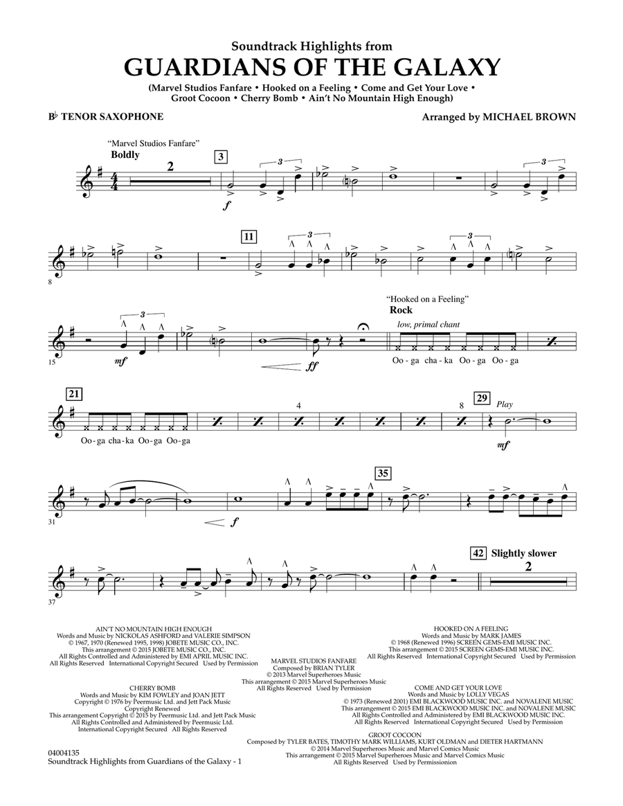 Soundtrack Highlights from Guardians of the Galaxy - Bb Tenor Saxophone Concert Band scores gallery preview page 1