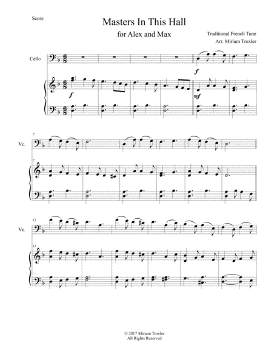 Masters In This Hall for Cello and Piano Piano scores gallery preview page 3