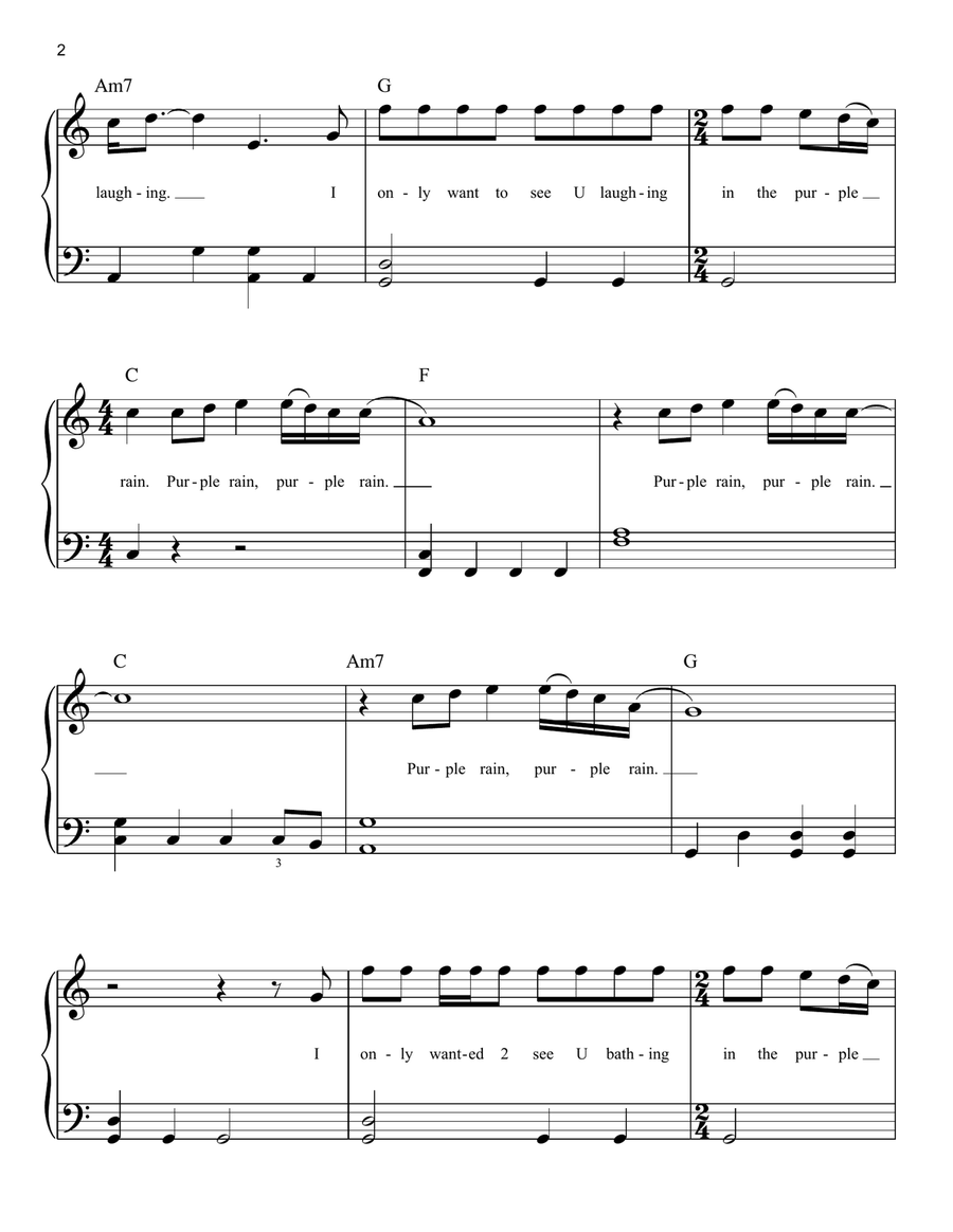 Purple Rain Easy Piano scores gallery preview page 2
