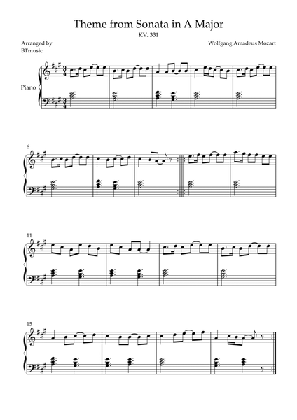 Them from Sonata in A Major (KV. 331) - Easy Piano image number null