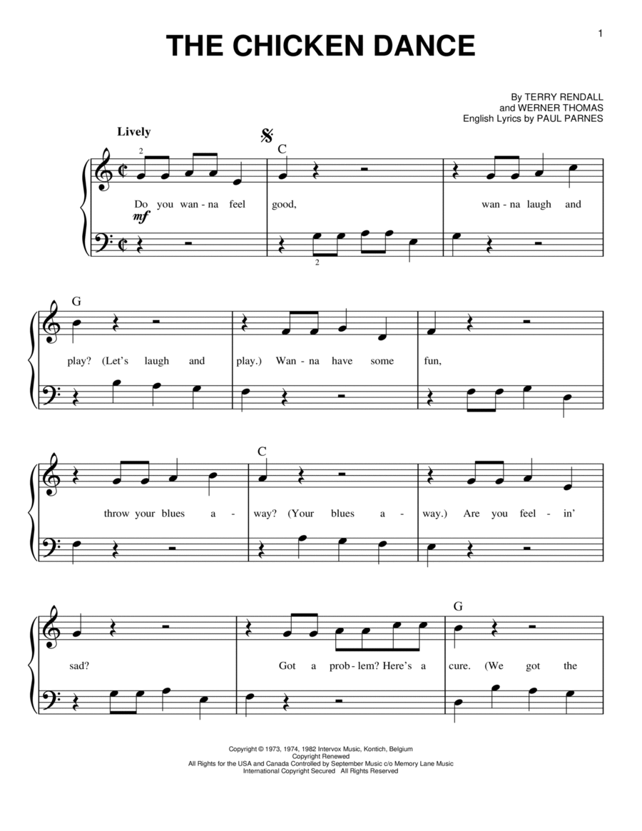 The Chicken Dance The Chicken Dance Easy Piano scores gallery preview page 1