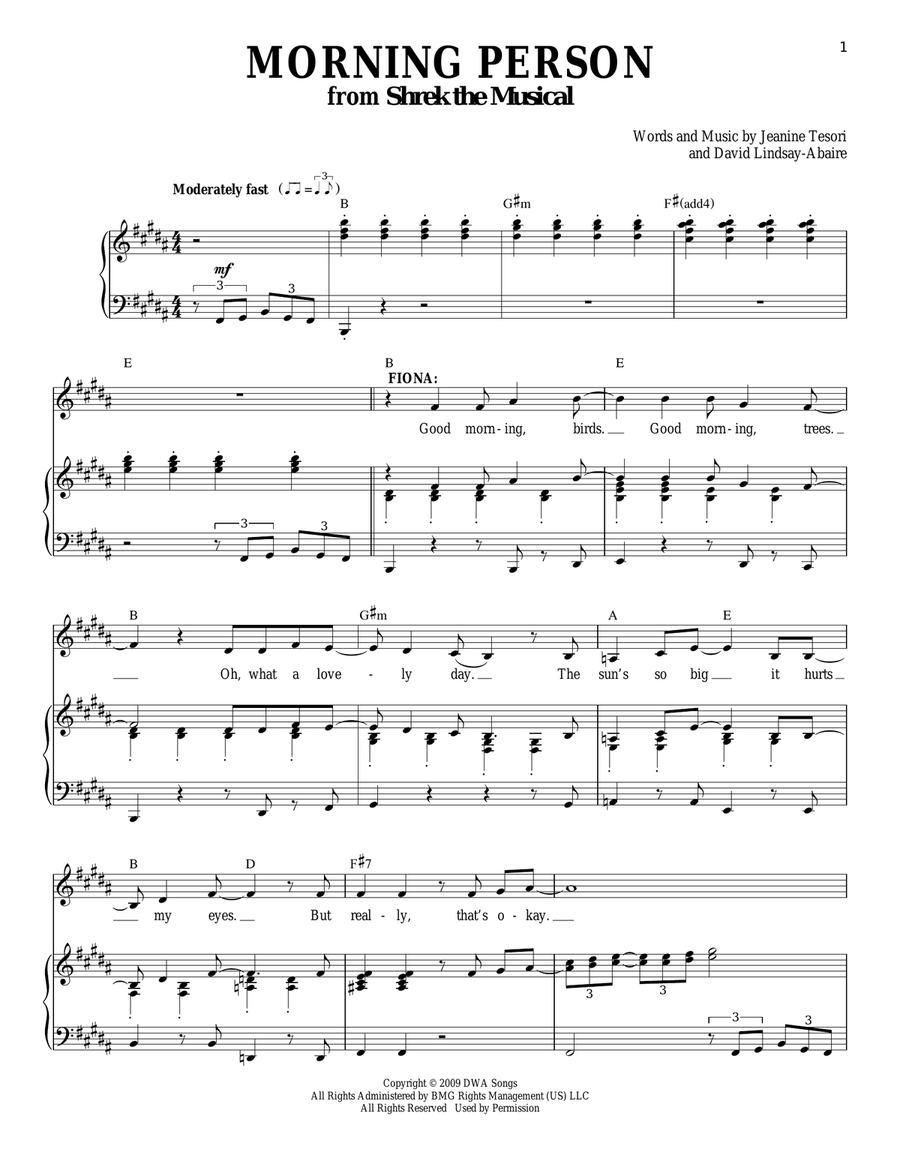 Morning Person Piano, Vocal scores gallery preview page 1