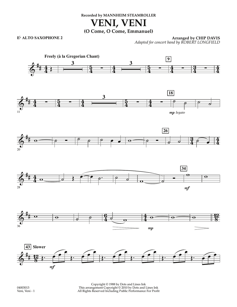 Veni, Veni (O Come, O Come Emmanuel) - Eb Alto Saxophone 2 Concert Band scores gallery preview page 1