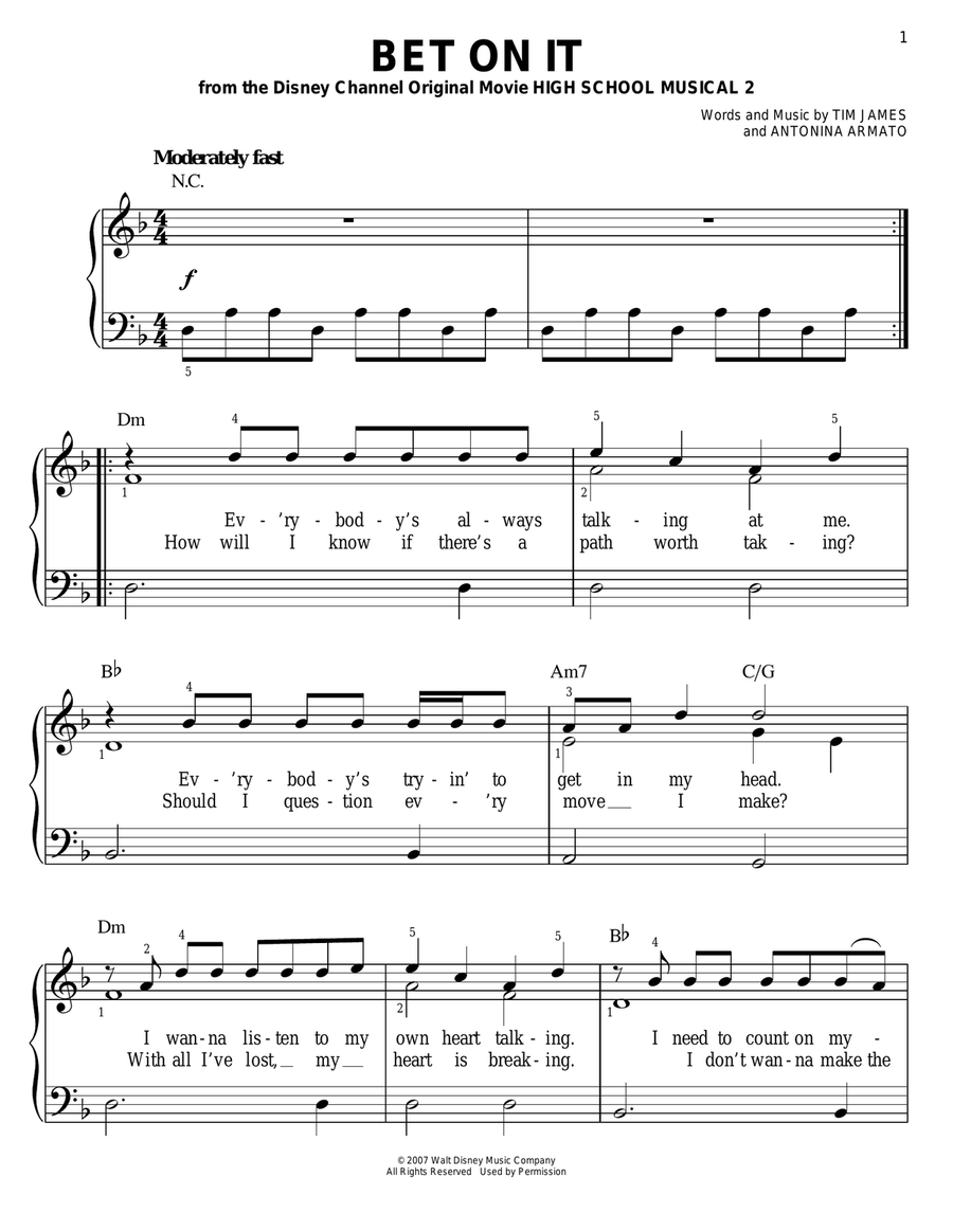 Bet On It Bet On It Easy Piano scores gallery preview page 1