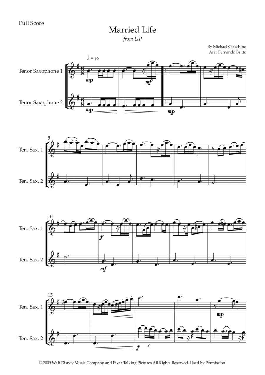 Married Life Woodwind Duet scores gallery preview page 1