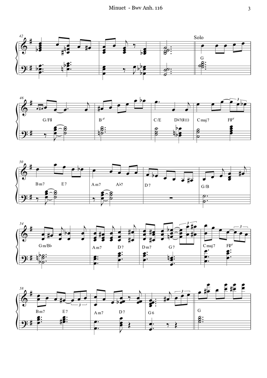 Johann Sebastian Bach - Minuet BWV Anh. 116 - Jazz Advanced Intermediate Piano Piano Solo scores gallery preview page 3