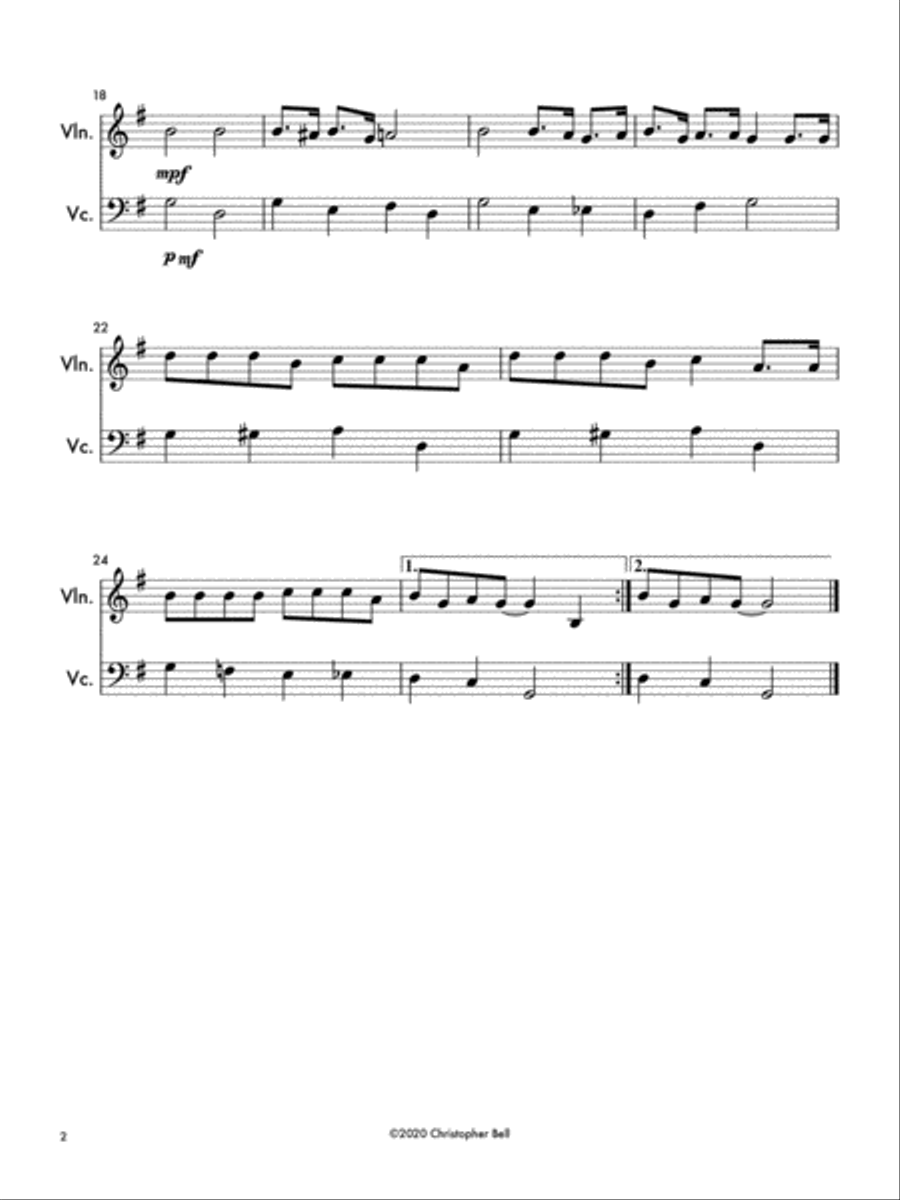Low Bridge (Fifteen Miles on the Erie Canal) - Violin/Cello Duet String Duet scores gallery preview page 2