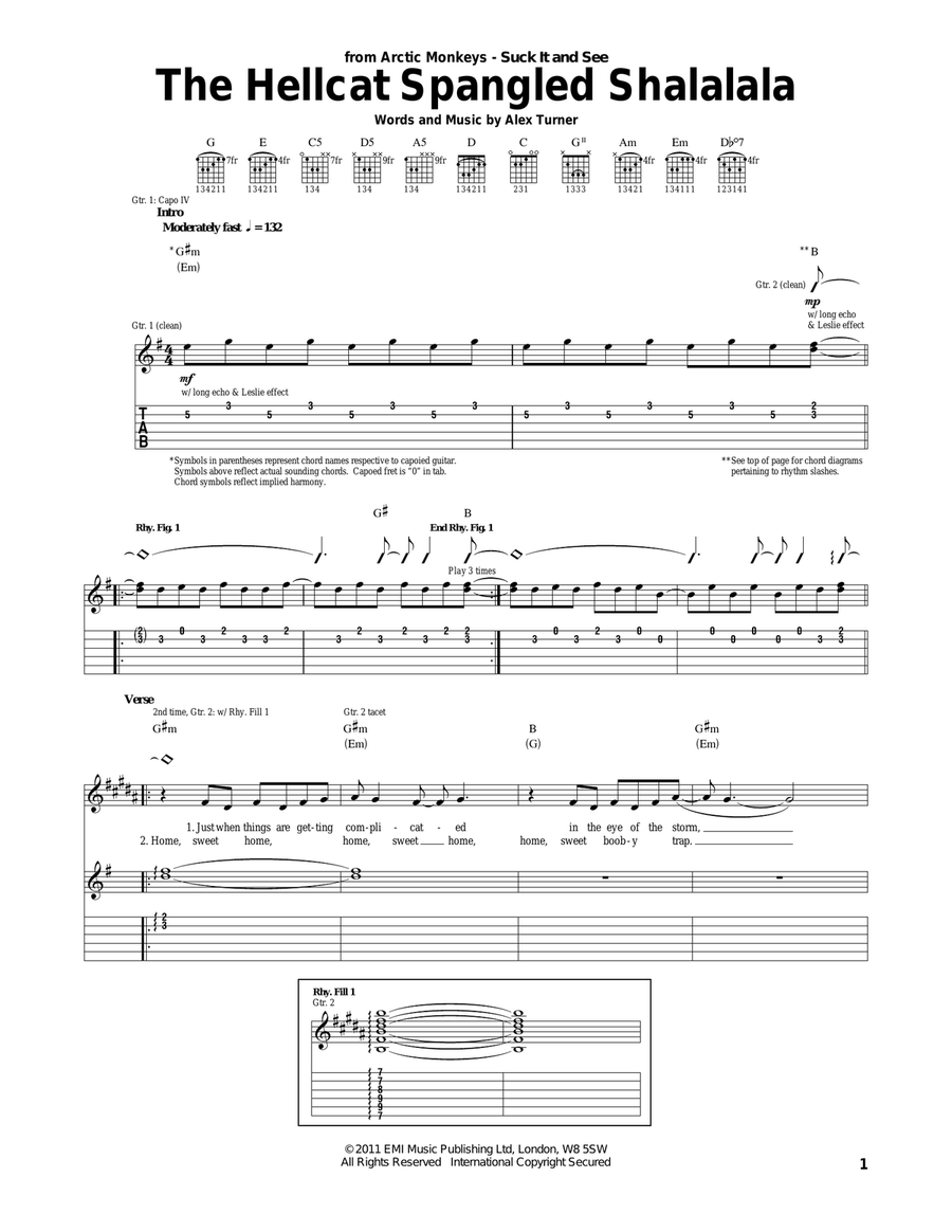 The Hellcat Spangled Shalalala Acoustic Guitar scores gallery preview page 1