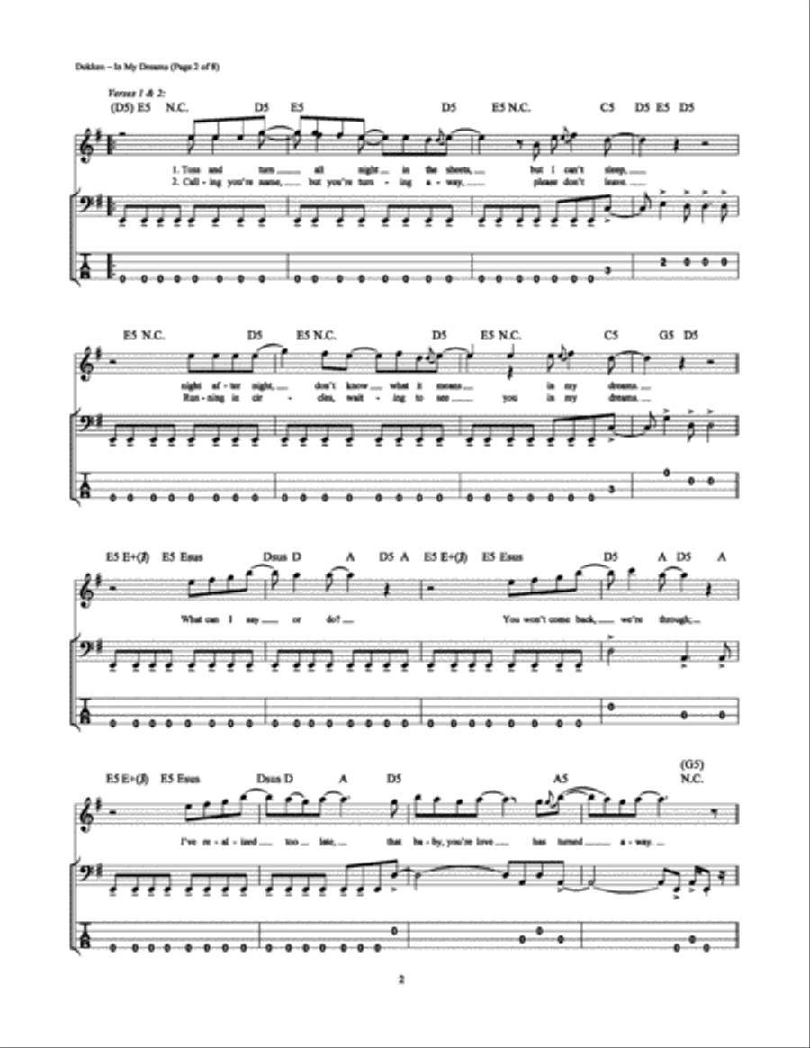 In My Dreams Bass Guitar Tablature scores gallery preview page 2