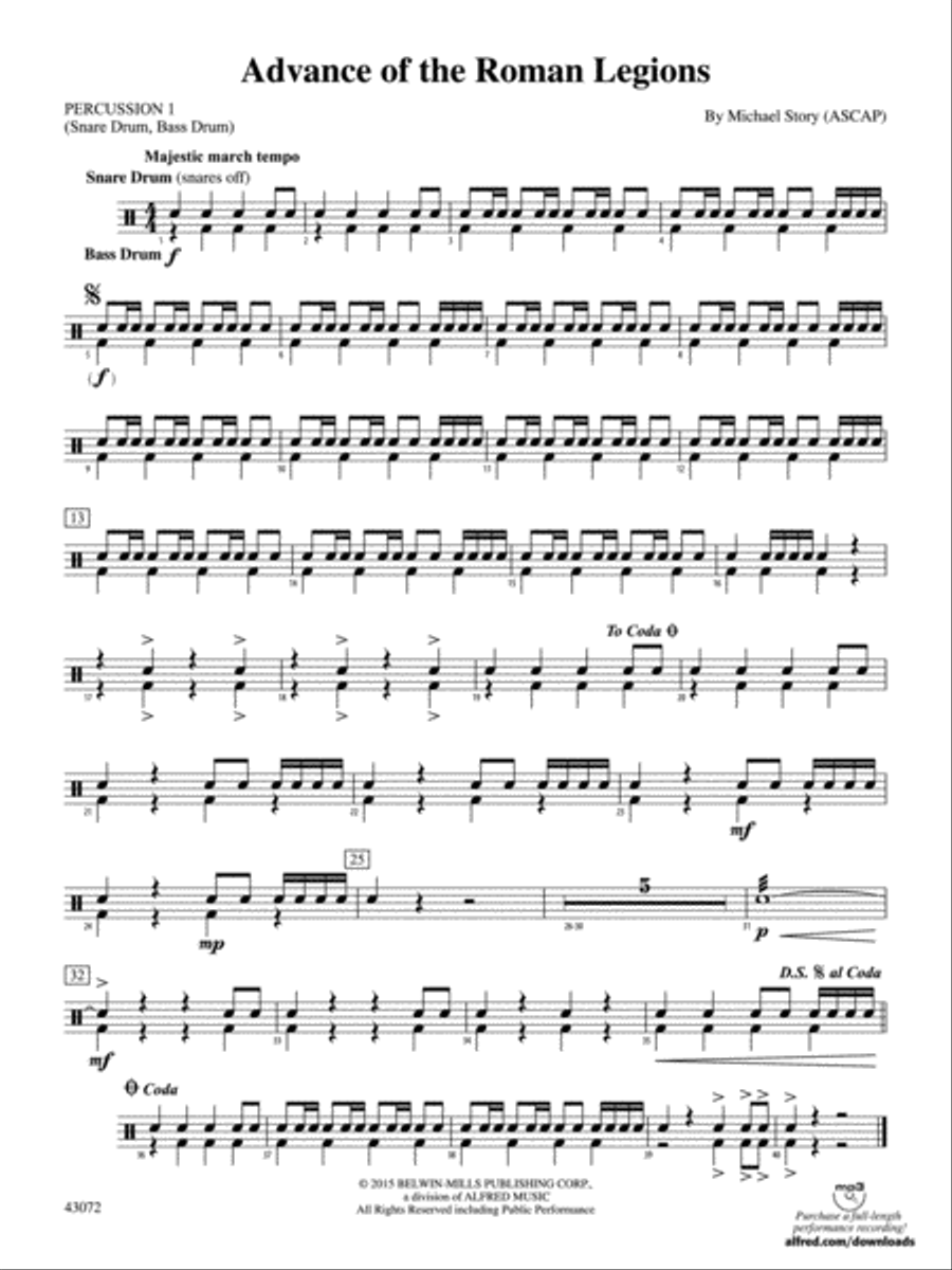 Advance of the Roman Legions: 1st Percussion Concert Band scores gallery preview page 1
