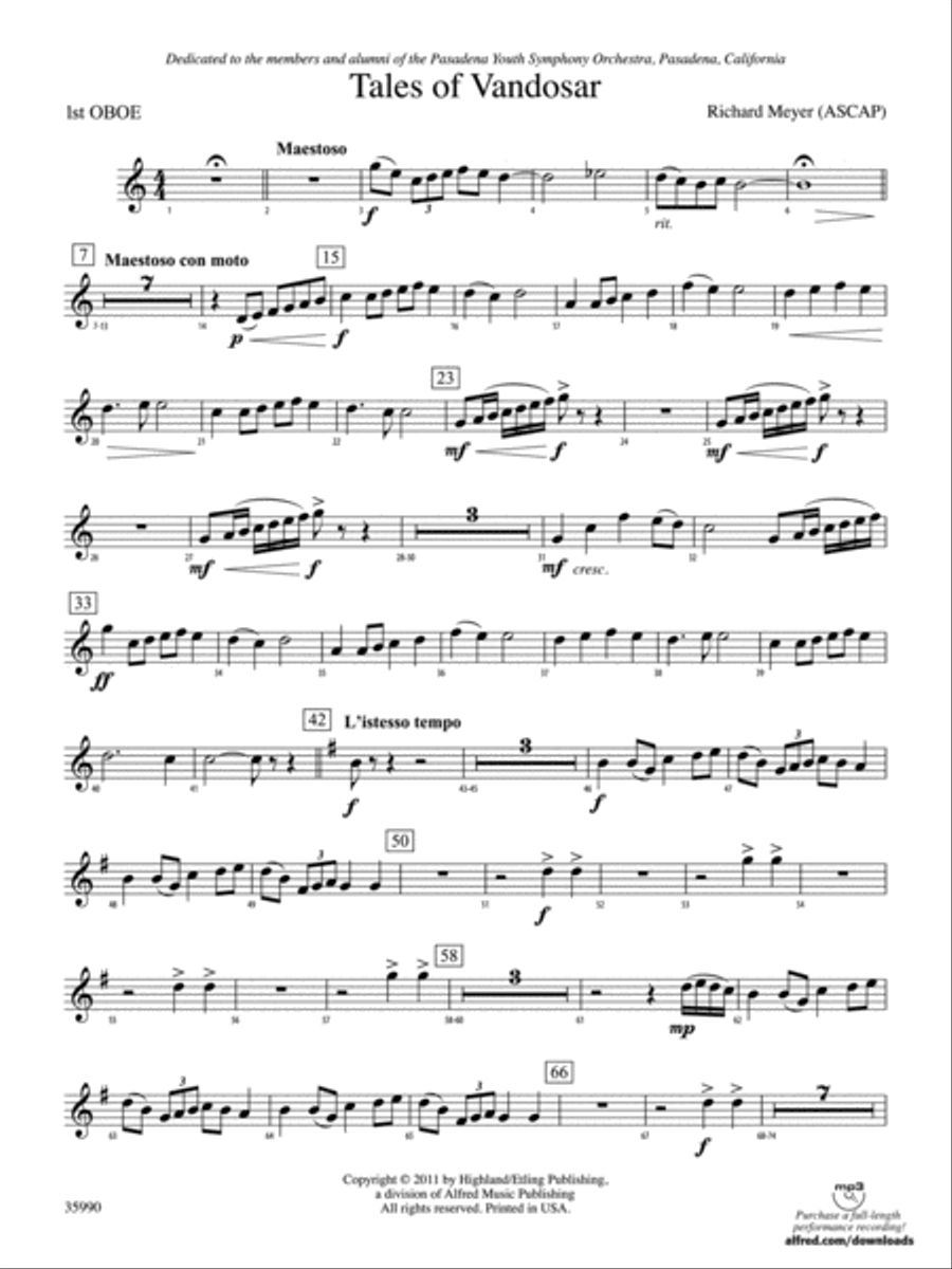 Tales of Vandosar: Oboe Tales of Vandosar: Oboe Full Orchestra scores gallery preview page 1
