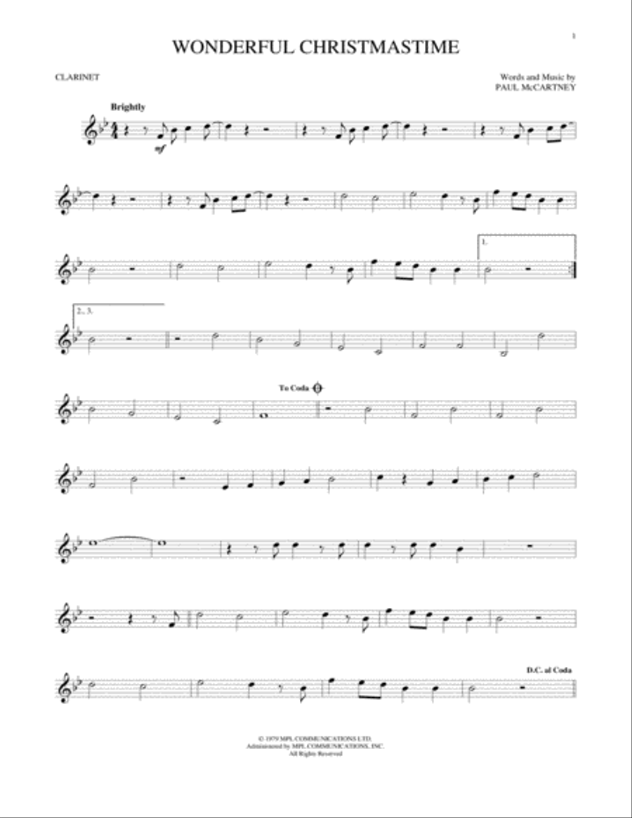 Wonderful Christmastime Clarinet Solo scores gallery preview page 1