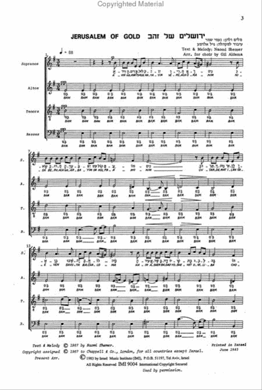 Jerusalem of Gold 4-Part scores gallery preview page 2