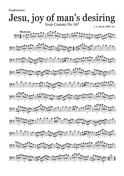 JESU, JOY OF MAN'S DESIRING by Bach - easy version for Euphonium and piano with chords image number null