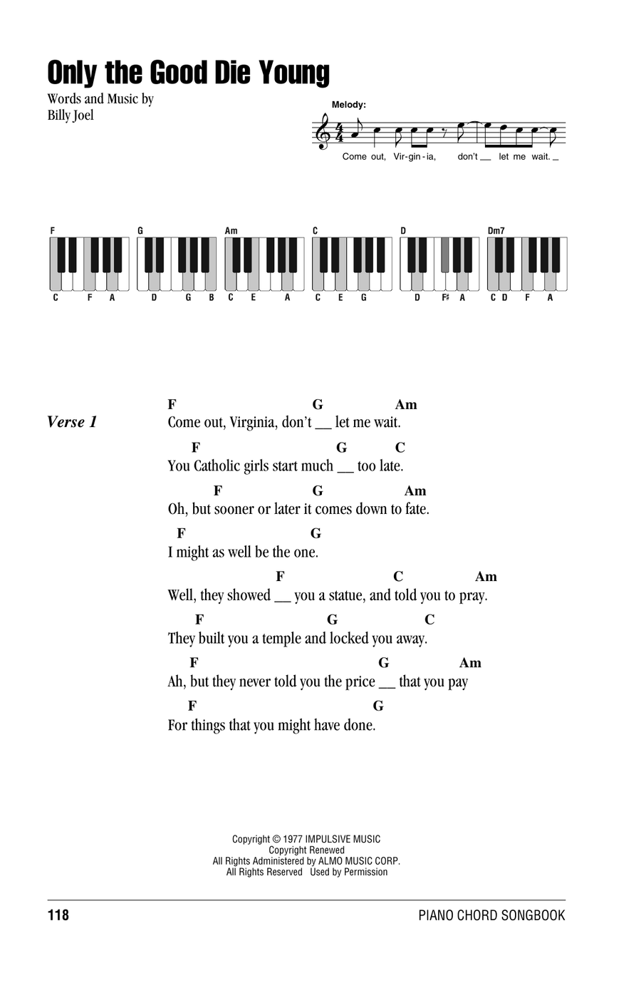 Only The Good Die Young Only The Good Die Young Piano scores gallery preview page 1