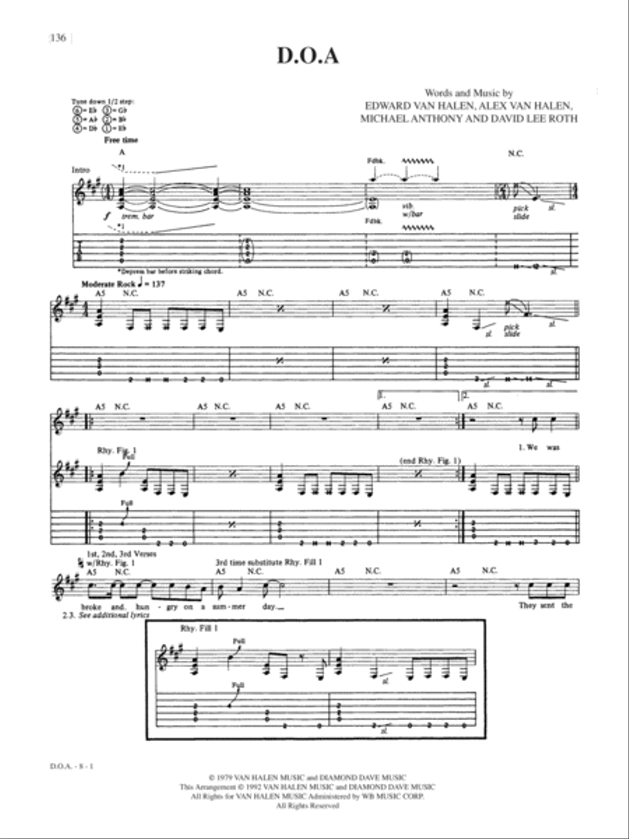 D.O.A. Guitar Tablature scores gallery preview page 1
