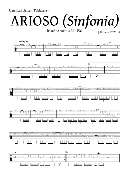 ARIOSO, by J. S. Bach (sinfonia) - for Classical Guitar (Tablature) and accompaniment image number null