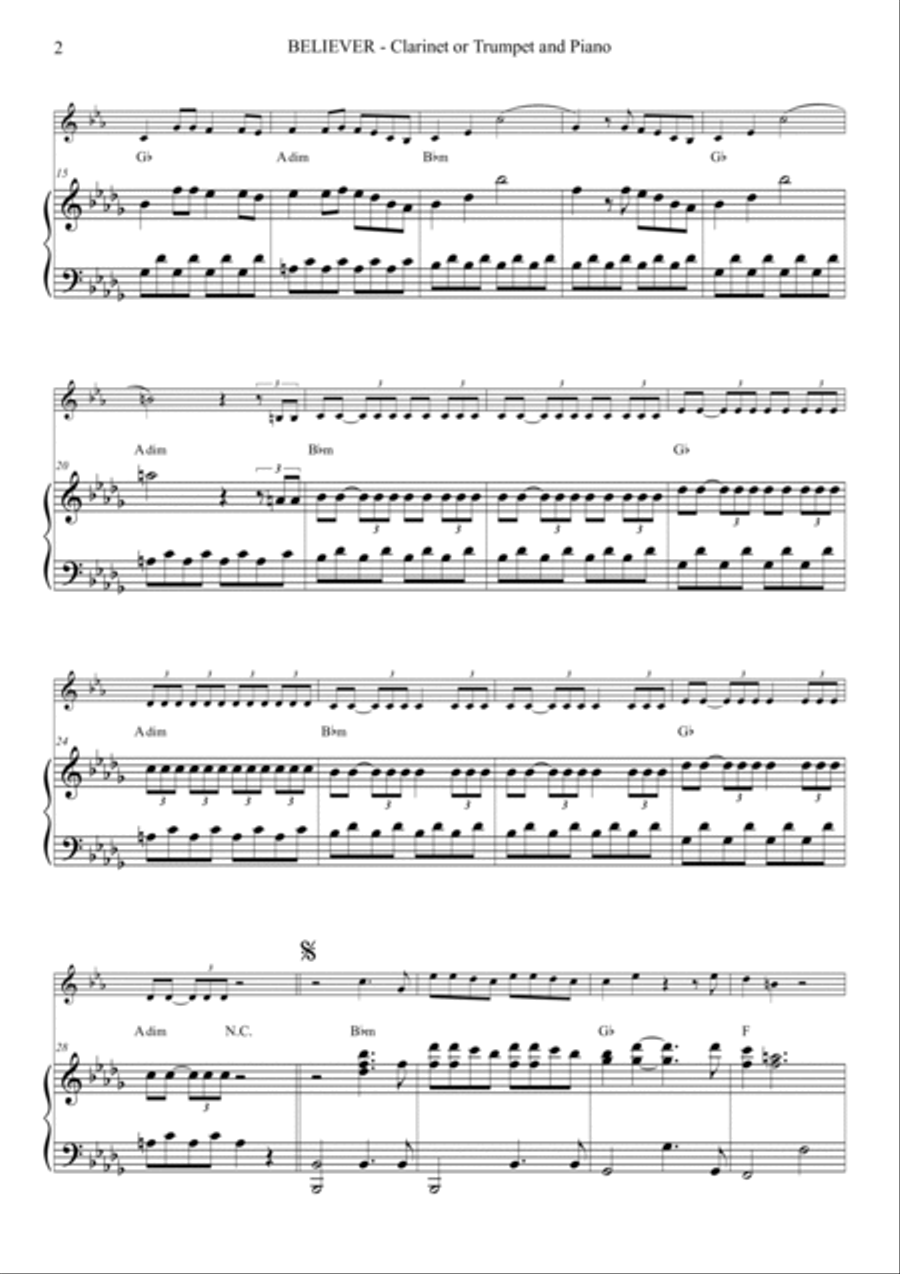 Believer B-Flat Clarinet scores gallery preview page 3