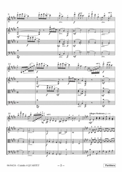 Hubay's Scènes de la Csárda n.4 for quartet:solo violin and string trio. Arr. by Dr. Zoltan Paulinyi image number null