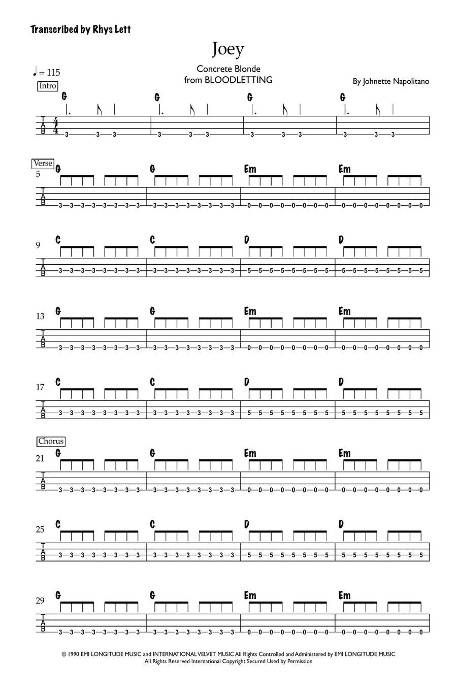 Joey Guitar Tablature scores gallery preview page 1
