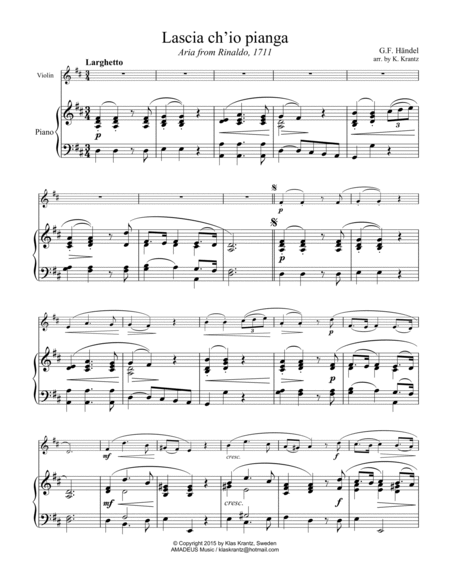 Aria - Lascia ch'io pianga for violin and piano image number null