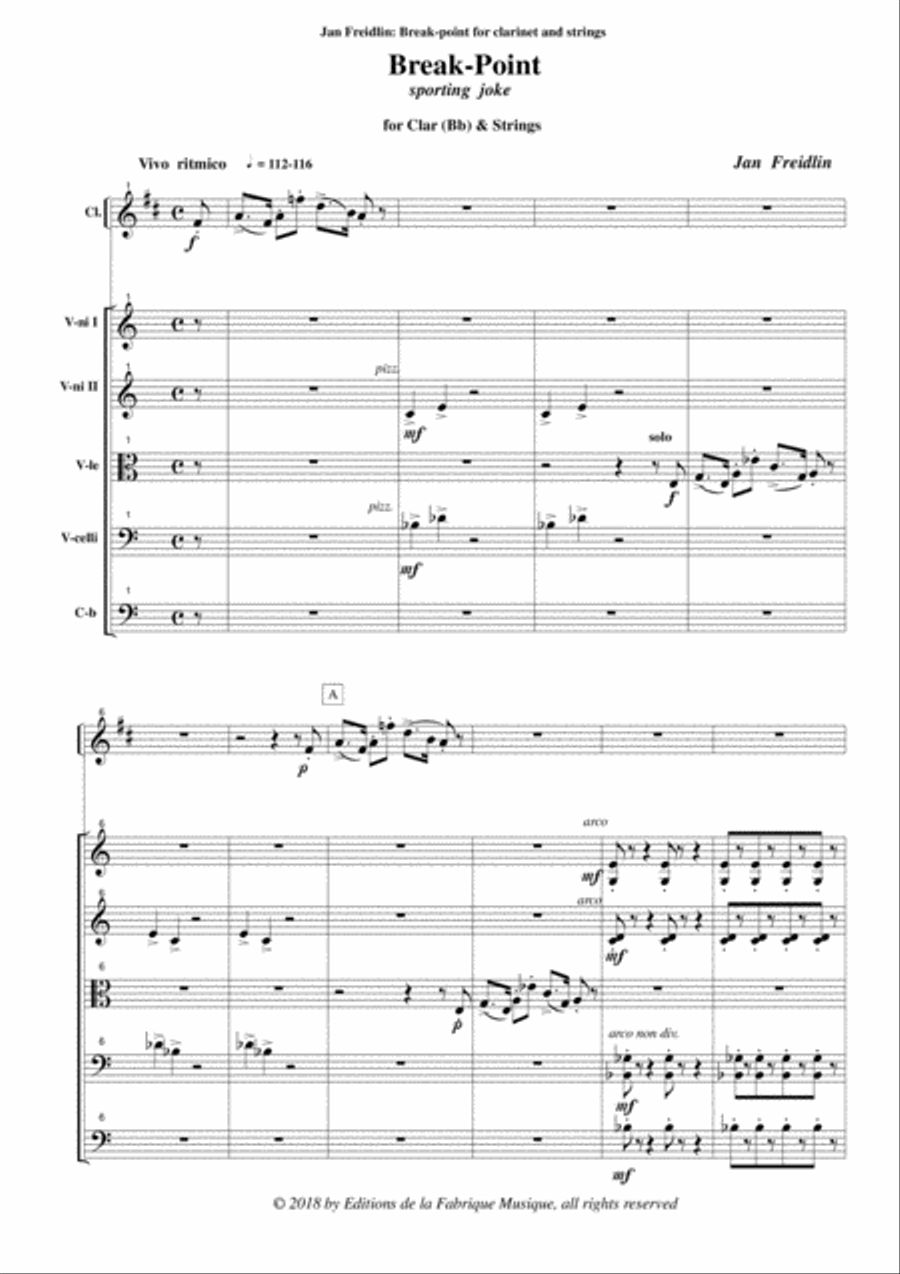 Jan Freidlin: Break-point for clarinet and string orchestra, score and solo part Chamber Orchestra scores gallery preview page 2