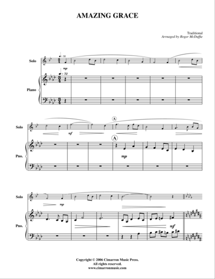 Amazing Grace Amazing Grace Trumpet Solo scores gallery preview page 1
