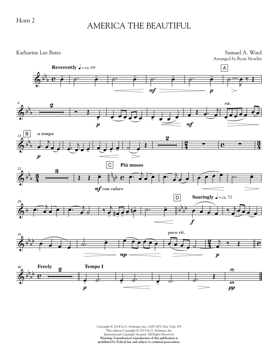 America, the Beautiful - F Horn 2 Choir scores gallery preview page 1