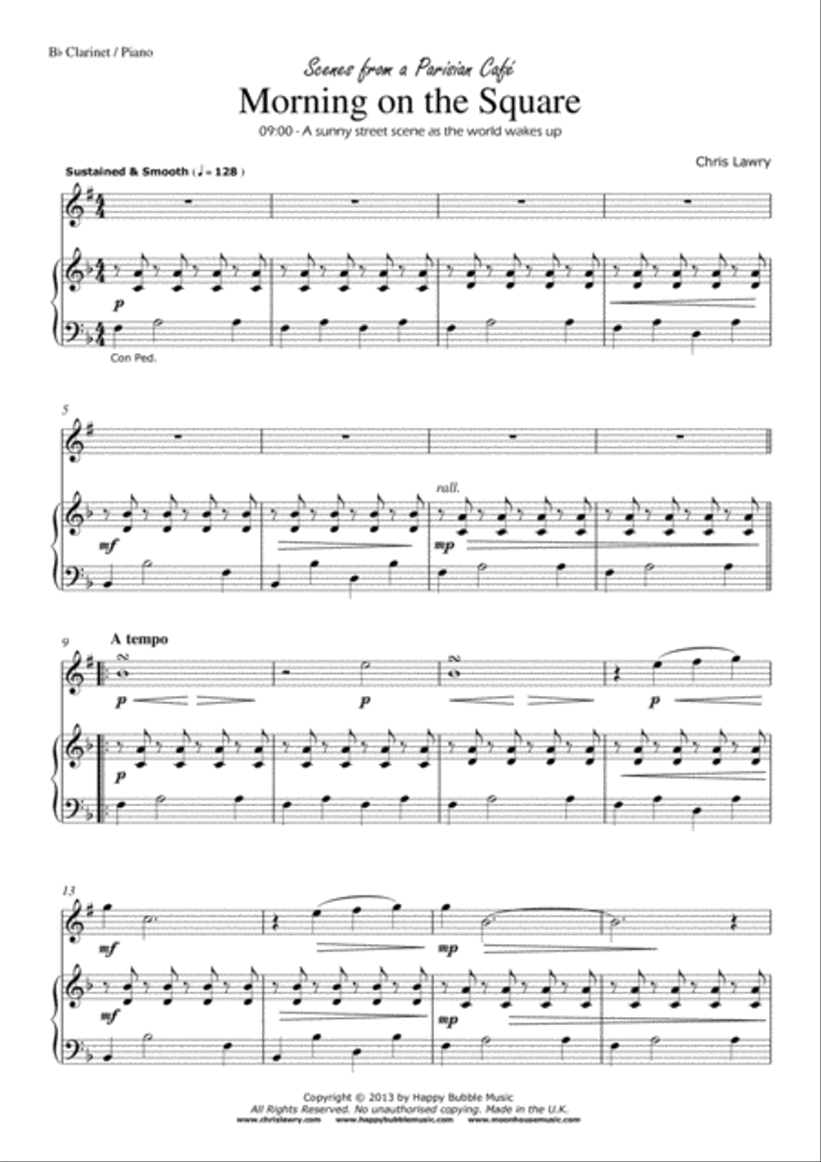 Scenes from a Parisian Cafe - Bb Clarinet & Piano - Complete Score of 14 Short Concert Pieces Woodwind Duet scores gallery preview page 5