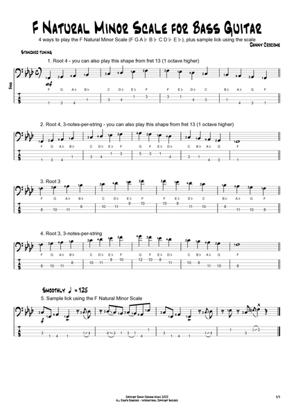 F Natural Minor Scale for Bass Guitar (4 Ways to Play) image number null