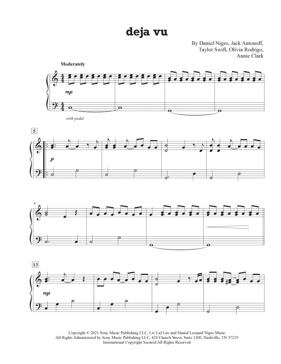Deja Vu Easy Piano scores gallery preview page 1