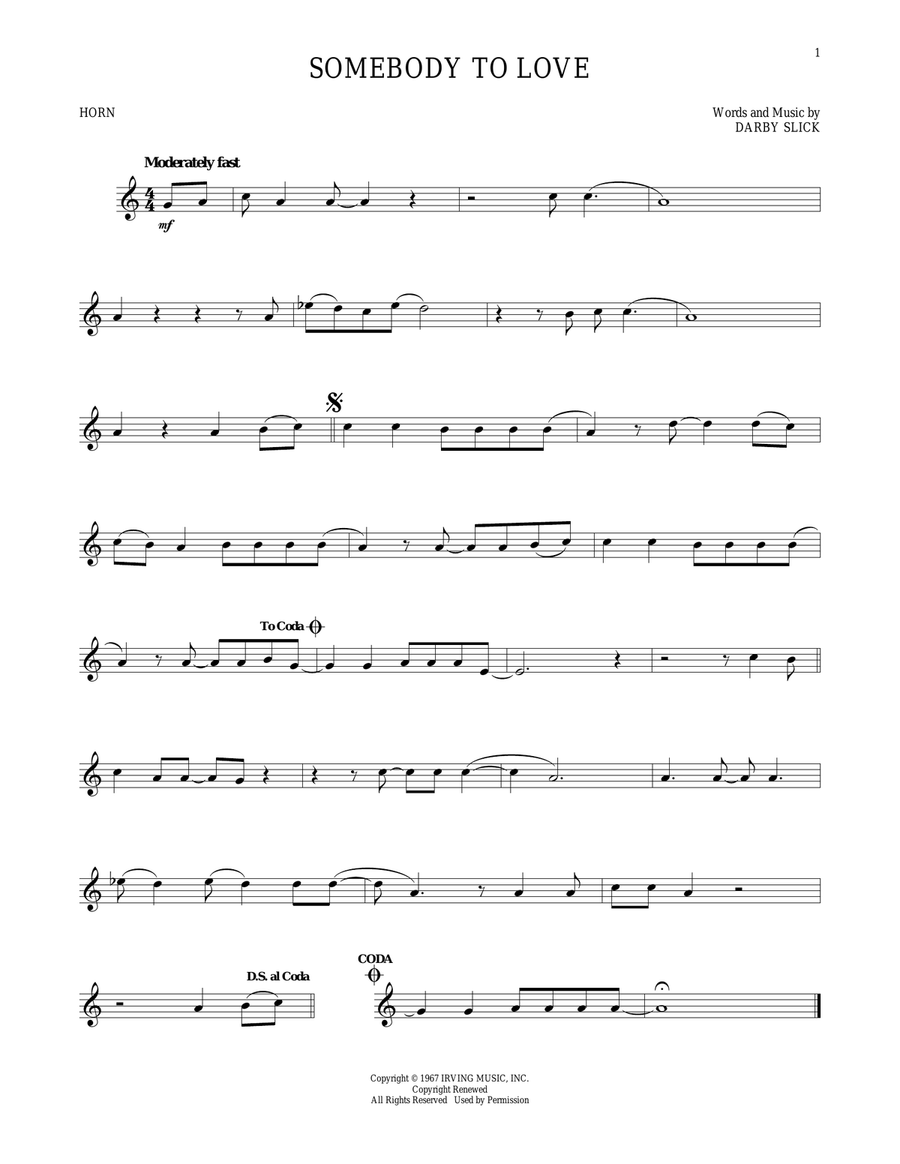 Somebody To Love Horn Solo scores gallery preview page 1