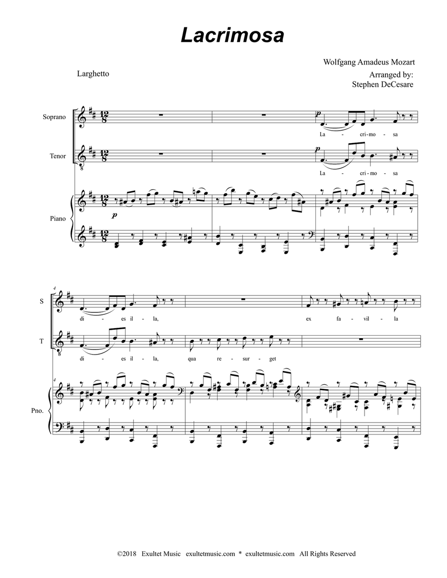 Lacrimosa (Duet for Soprano and Tenor Solo) Tenor Voice scores gallery preview page 1