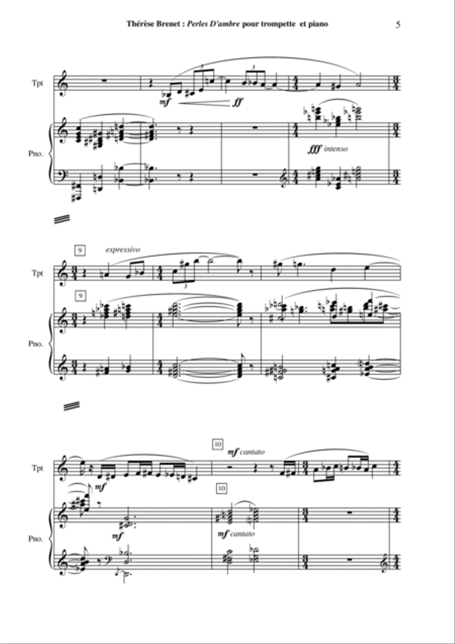 Thérèse Brenet - Perles d'Ambre for trumpet (in Bb or C) and piano Trumpet Duet scores gallery preview page 5