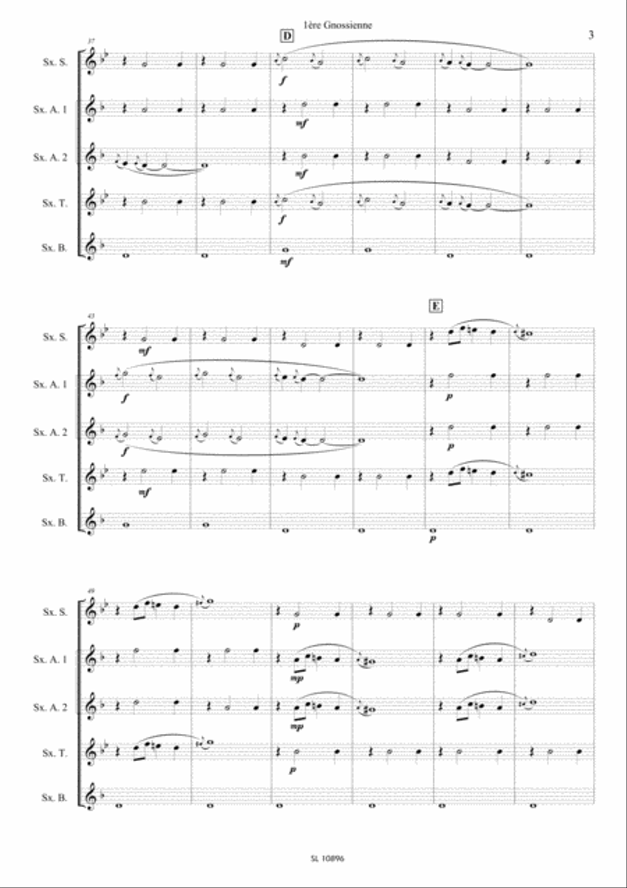 Gnossienne 1er 2eme et 3eme pour quintette de saxophones Saxophone scores gallery preview page 4