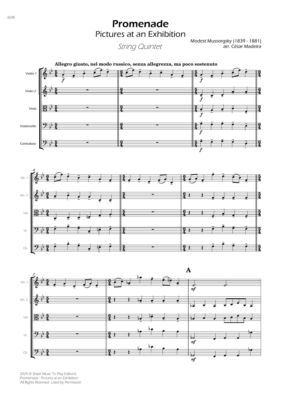 Pictures at an Exhibition - Promenade - Strings (Full Score) - Score Only Chamber Music scores gallery preview page 1