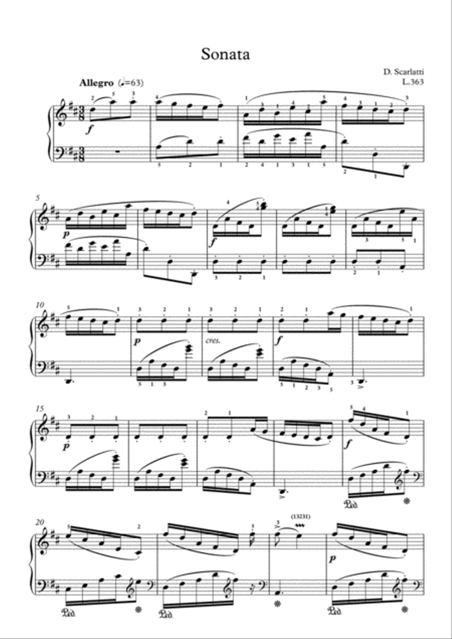 Scarlatti-Sonata in D-Major L.363 K.21(piano) Piano Solo scores gallery preview page 2