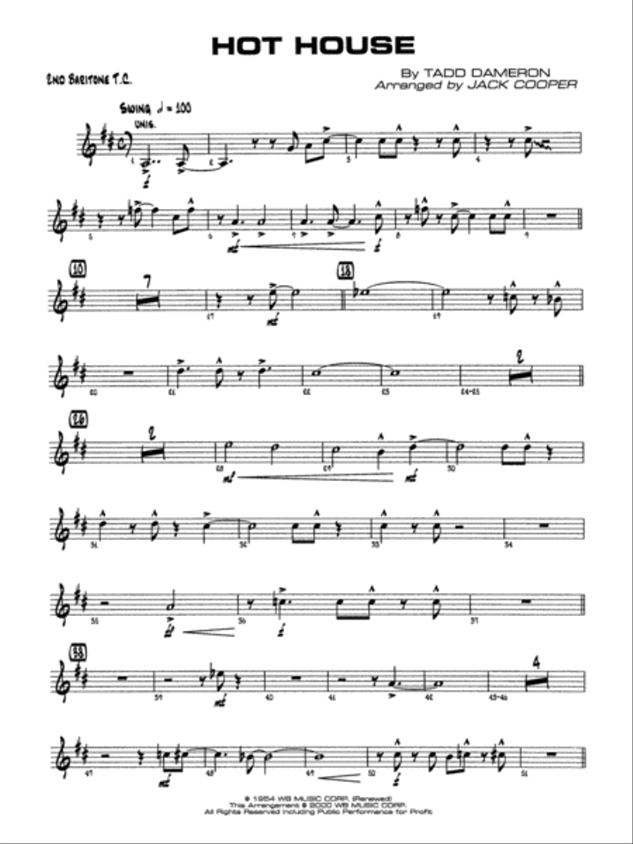 Hot House: 2nd Baritone T.C. Jazz Ensemble scores gallery preview page 1