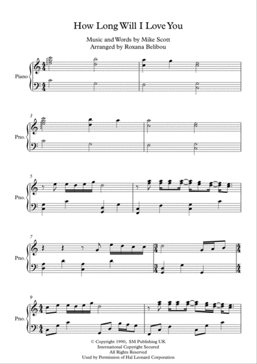 How Long Will I Love You Piano Solo scores gallery preview page 1