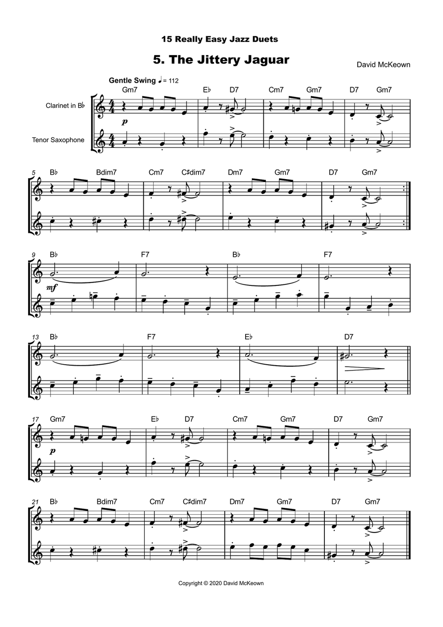 15 Really Easy Jazz Duets for Clarinet and Tenor Saxophone Duet Woodwind Duet scores gallery preview page 6