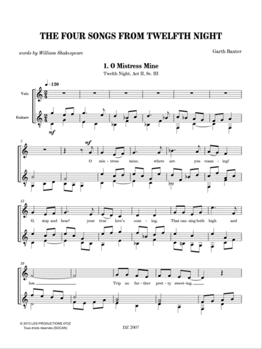 The Four Songs From Twelfth Night Classical Guitar scores gallery preview page 2